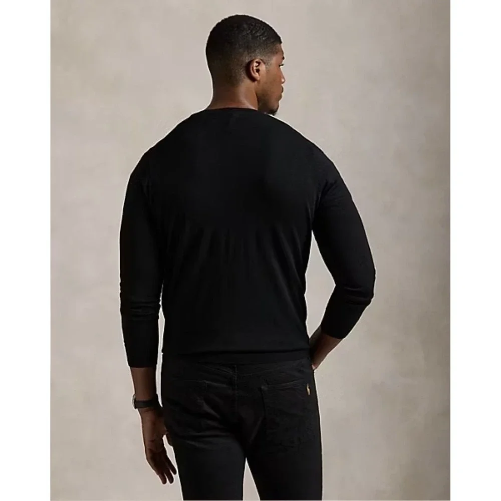 Polo Ralph Lauren Black Merino Wool V Neck Sweater Men Big & Tall Size 4XLT NWT